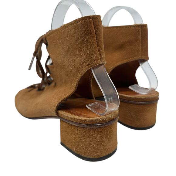 Chie Mihara Lace-Up Sandals Block Heel Suede Tan Brown Size 38.5 US 8.5 - Picture 12 of 16